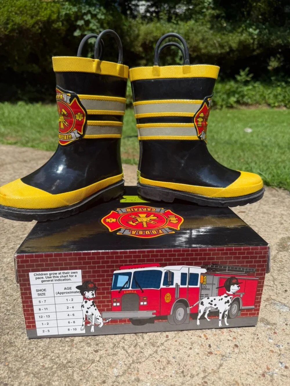 Western Chief Kids Fire Chief Rain Boots Black Yellow - Size 10 Toddler